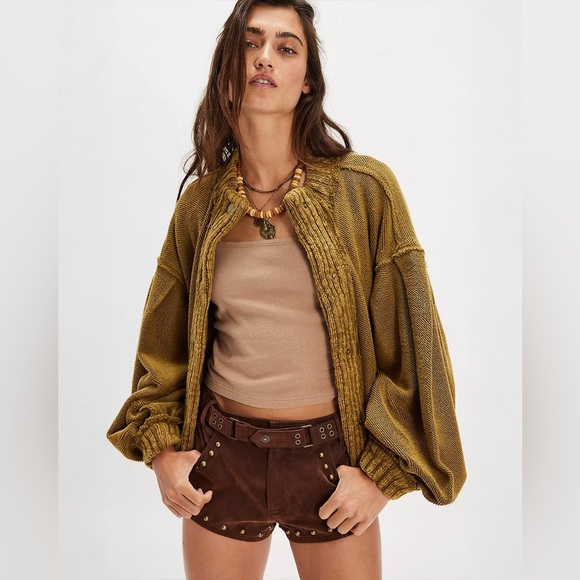 NWT FREE PEOPLE WE THE FREE Cute In This Cardi | Fir Green/Moss MSRP $168 Size S - Picture 5 of 11